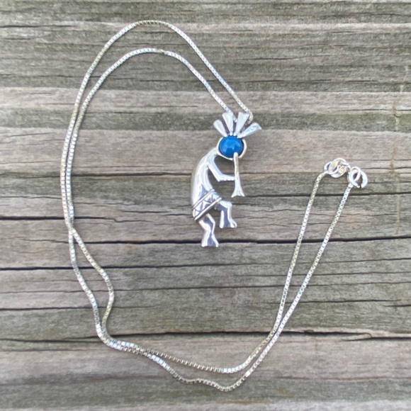Navajo Kokopelli necklace .925 Sterling Silver Lapis Lazuli Jim Callidito - Picture 5 of 7